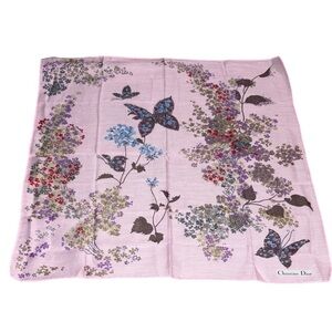 Dior Pink Floral & Butterfly Silk Scarf